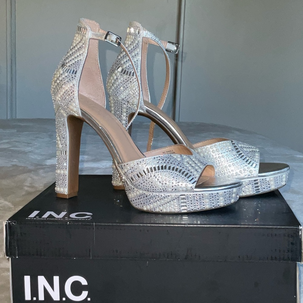 INC International Concepts Women's Silver Peep-Toe Heels